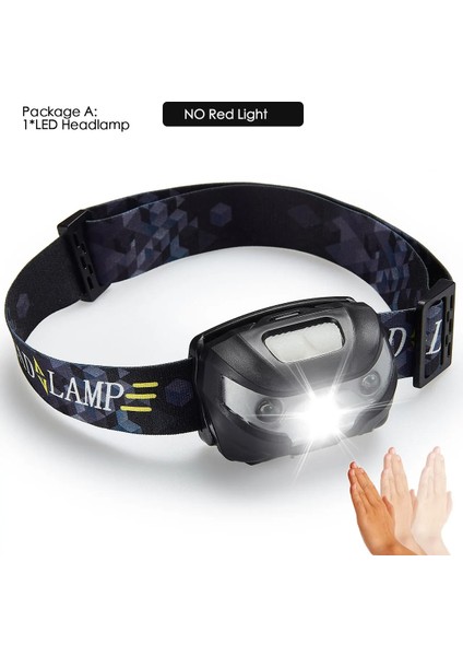 A Güçlü LED Far Dahili Pil USB Şarj Edilebilir LED Far Gövde Hareket Sensörü Kafa El Feneri, Kırmızı + Beyaz Işık Lambası (Yurt Dışından)