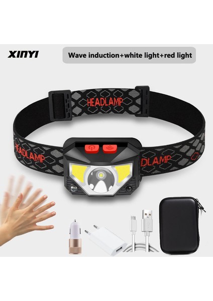 A Güçlü LED Far Dahili Pil USB Şarj Edilebilir LED Far Gövde Hareket Sensörü Kafa El Feneri, Kırmızı + Beyaz Işık Lambası (Yurt Dışından) fiyatları