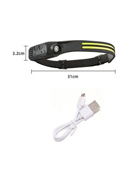 2cob LED Far Hareket Sensörü Kafa Lambası, Koşu, Kamp, Yürüyüş Için Ayarlanabilir Kafa Bandı Açık Su Geçirmez El Feneri (Yurt Dışından)