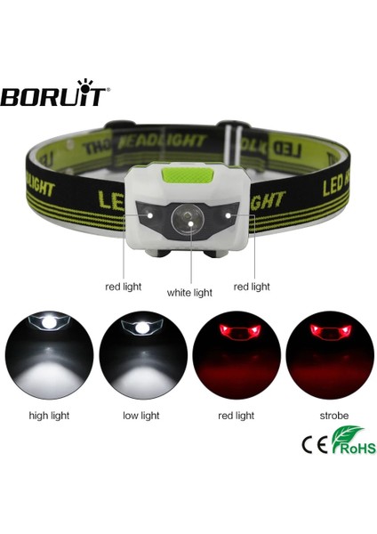 Boruit LED Mini Far 4-Mode Kırmızı Far Avcılık Kamp Için Aaa Pil Su Geçirmez Kafa Feneri Kullanın (Yurt Dışından)