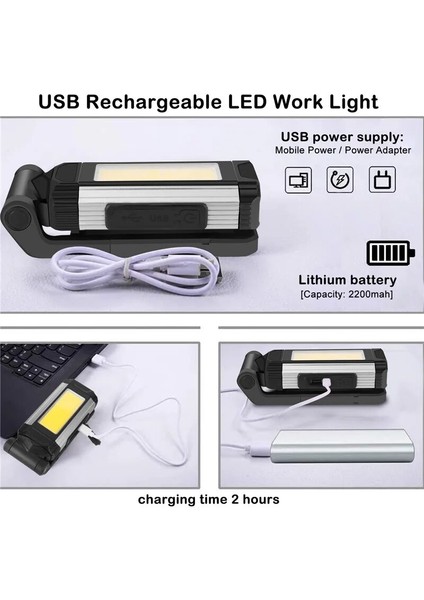 1 Parça Cob Çalışma Işığı USB Şarj Edilebilir LED El Feneri Taşınabilir Fener Kamp Işık Mıknatıs Tipi C Kablo ile Güç Bankası Fonksiyonu Lambası (Yurt Dışından) indirimleri