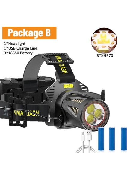 H6-P70-B XHP360 Yüksek Güç Balıkçılık Far USB Şarj Edilebilir LED El Fenerleri Kamp Yürüyüş Işık Far Güç Bankası Olarak Kullanılabilir (Yurt Dışından)