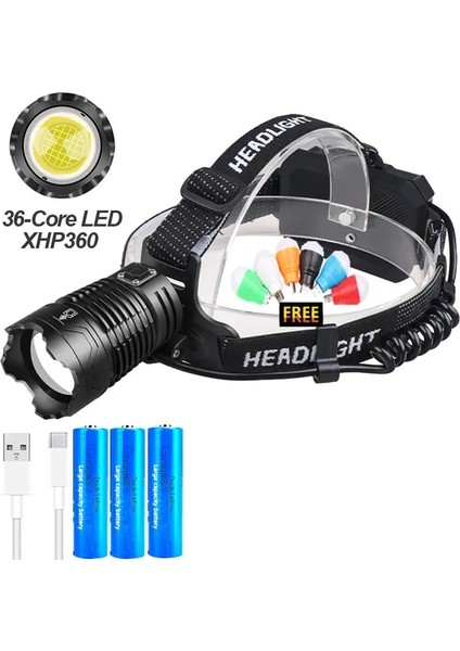 Rgb 150W 36 Çekirdekli Xhuper LED Far USB Şarj Edilebilir Güçlü Kafa Lambası XHP90 Su Geçirmez Far Yakınlaştırma Başkanı El Feneri (Yurt Dışından)
