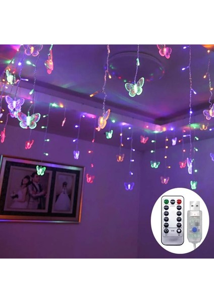 Xiyu Shop 2m-Romote-Pil Tarzı Pembe 3.5m Kelebek LED Strıng Şerit Festivali Tatil Icicle Perde Işıklar Noel Düğün Lammd Euus Fiş (Yurt Dışından)