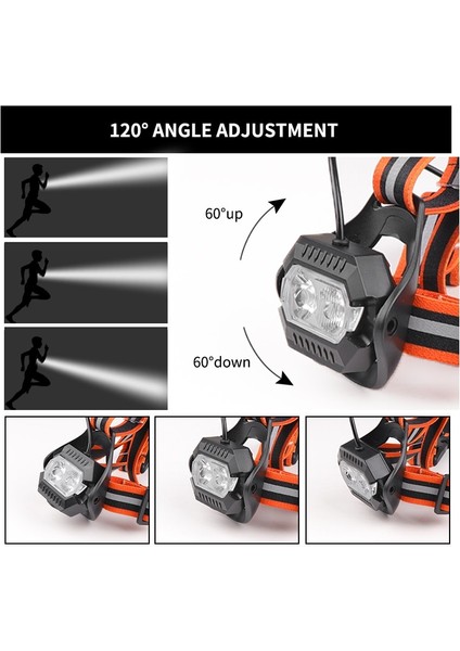 1200 Mah Ah LED Gece Çalışan Işık Giyilebilir Beyaz Göğüs Lambası USB Şarj Edilebilir 8000LM Tamir Fenerler Kırmızı Uyarı Lambası Far (Yurt Dışından) modelleri