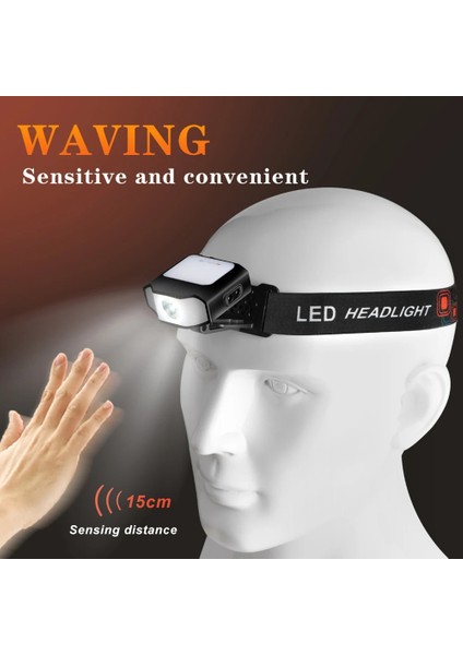 Sarı Stil Kırmızı Sensör Kapağı Klipsli Işık Far 6 Mod Cob LED Far Tip-C Şarj Kafa Lambası Kamp Yürüyüş Gece Koşu Balıkçılık (Yurt Dışından) modelleri