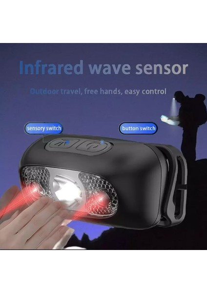 Siyah LED Far Vücut Hareket Sensörü Far USB Şarj ile Ah Kamp El Feneri Başkanı Işık Torch Lambası (Yurt Dışından) fırsatları