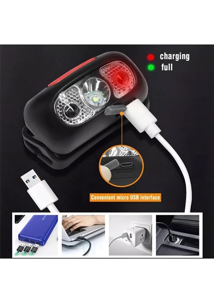 Siyah LED Far Vücut Hareket Sensörü Far USB Şarj ile Ah Kamp El Feneri Başkanı Işık Torch Lambası (Yurt Dışından) indirimleri