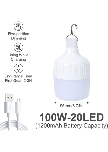 100W Taşınabilir Kamp Işıkları Acil Durum Ampul Yüksek Güç Çadır Aydınlatma Şarj Edilebilir LED Fener Kanca Kamp Balıkçılık Için Bahçe Lambası (Yurt Dışından)