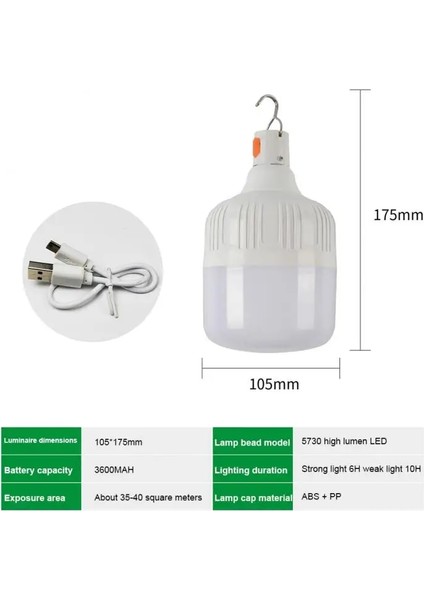 BEYAZ-200W 180 W Taşınabilir Çadır Lambası Pil Fener Barbekü Kamp Işık Açık Ampul USB LED Acil Durum Işıkları Veranda Sundurma Bahçe Ampul Gece (Yurt Dışından)