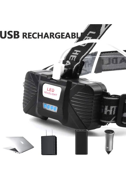 E 200 M Uzun Aydınlatma Mesafesi 8000LM USB Şarj Edilebilir LED Far Geniş Açı Cob Kafa Işık Fener Kullanımı 2 * Yürüyüş Dış Mekan Için (Yurt Dışından) modelleri