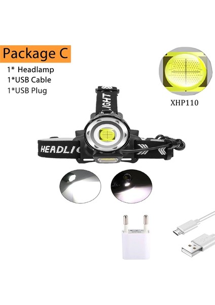 3X18650-1500MAH Tarzı C Lm Profesyonel XHP110 Far USB Şarj Edilebilir Kafa Lambası Cob Işık En Güçlü Av Feneri Su Geçirmez Kullanım (Yurt Dışından)