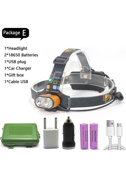 Altın Tarzı E 8000 Lümen Xm-T6 LED Aydınlatma 2*t6 USB Avcılık Far Balıkçılık Kafa Lambası Far Bisiklet Işıkları 3 Modu LED Far (Yurt Dışından)