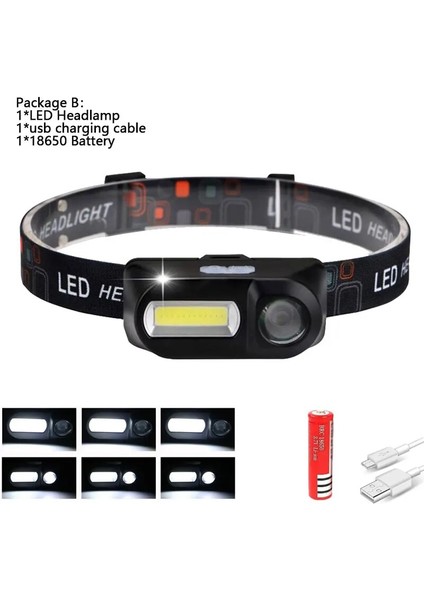 B 200 M Uzun Aydınlatma Mesafesi 8000LM USB Şarj Edilebilir LED Far Geniş Açı Cob Kafa Işık Fener Kullanımı 2 * Yürüyüş Dış Mekan Için (Yurt Dışından)