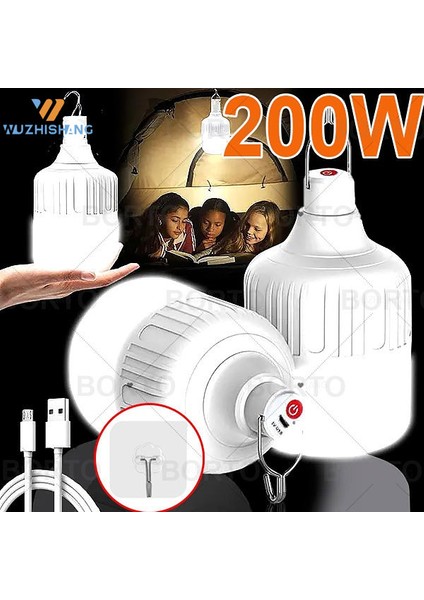 200W USB Şarj Edilebilir LED Acil Durum Işıkları Ev Açık Taşınabilir Lanterw Acil Durum Lambası Ampul Pil Fener Barbekü Kamp Işığı (Yurt Dışından) modelleri