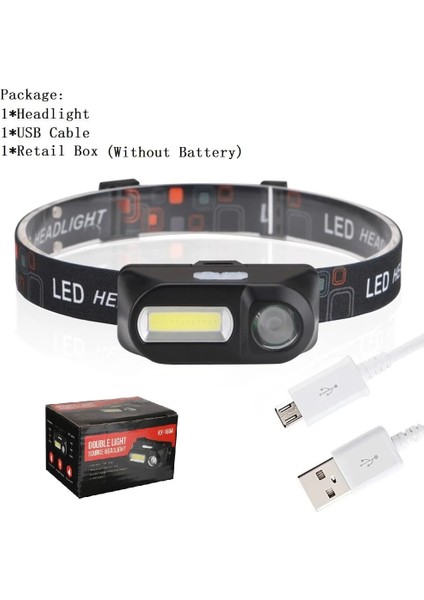 Değiştirilebilir Çift Anahtarlı USB Şarj Edilebilir Far 7 Modları 3 W Cob LED Far Su Geçirmez Kafa El Feneri Torch Bisiklet Gece Koşu Için (Yurt Dışından)