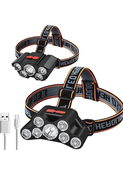 F-T26-7LED USB Şarj Edilebilir LED Far Süper Parlak 5 Çalışma Modu Far Gece Balıkçılık Yürüyüş Için Su Geçirmez Kafaya Monte El Feneri (Yurt Dışından) fiyatları