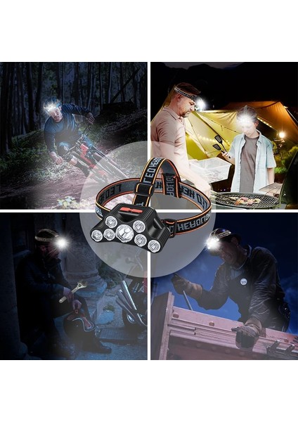 F-T26-7LED USB Şarj Edilebilir LED Far Süper Parlak 5 Çalışma Modu Far Gece Balıkçılık Yürüyüş Için Su Geçirmez Kafaya Monte El Feneri (Yurt Dışından) fırsatları