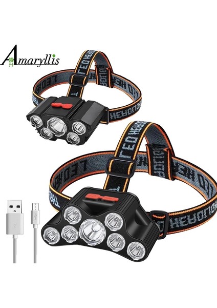 F-T21-5LED USB Şarj Edilebilir LED Far Süper Parlak 5 Çalışma Modu Far Gece Balıkçılık Yürüyüş Için Su Geçirmez Kafaya Monte El Feneri (Yurt Dışından) modelleri