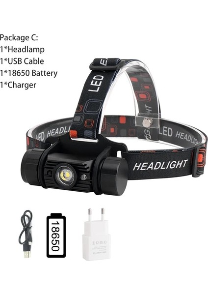Siyah Stil C Boruit RJ-020 LED Indüksiyon Headlamlm Hareket Sensörü Far Şarj Edilebilir Kafa Torch Kamp Avcılık El Feneri (Yurt Dışından)