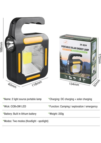 A Şarj Edilebilir Lamba Taşınabilir Güneş Kamp Feneri Su Geçirmez El Feneri USB Şarj ile Acil Kamp Işık Balıkçılık Için Barbekü (Yurt Dışından)