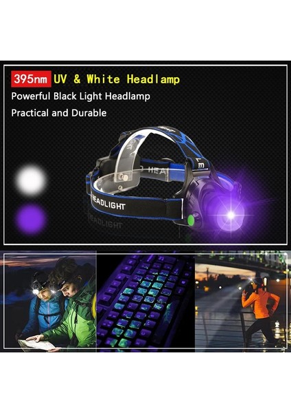 A 2023 Yeni Taşınabilir USB Şarj Edilebilir Far Yakınlaştırılabilir 5W 395NM Uv Far 4-Mode Uv ve Beyaz Baş Feneri Kamp Avcılık Için (Yurt Dışından) fiyatları