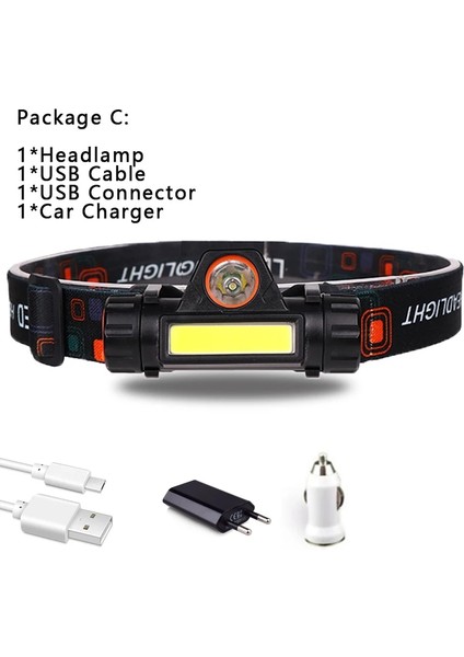 C USB Bağlantı Noktası Ön Far El Feneri Kafa Işık Lambası Şarj Edilebilir 2 Mod Cob +Xpe Pil ile Güçlü Lamba Fenerler Çalışıyor (Yurt Dışından)