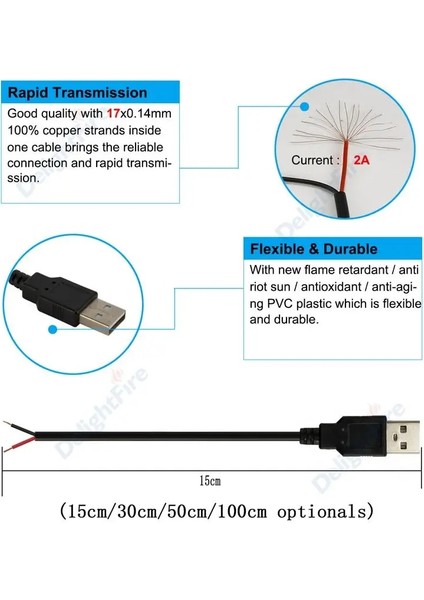 Siyah Stil 50 Parça 5 V USB Konektörü Tel Erkek Dıy USB Bağlantı Pigtail Kablo Tek Renkli Esnek LED Şerit Işık Elektrikli Ev Aletleri (Yurt Dışından) modelleri