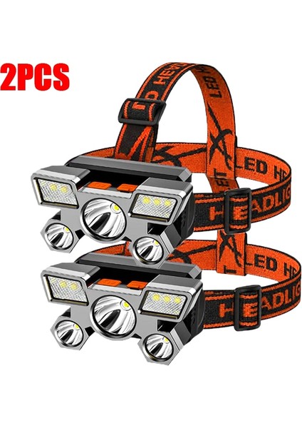 Beyaz 5led Dahili Pil ile USB Şarj Edilebilir Taşınabilir El Feneri Fener Torch Far Açık Kamp Far Balıkçılık (Yurt Dışından)