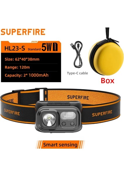 HL23-S-KUTU Superfire HL23 Güçlü Far Kamp Yürüyüş Açık Şarj Edilebilir LED Torch Usb-C 9 Aydınlatma Modları ile Çalışma El Feneri (Yurt Dışından)