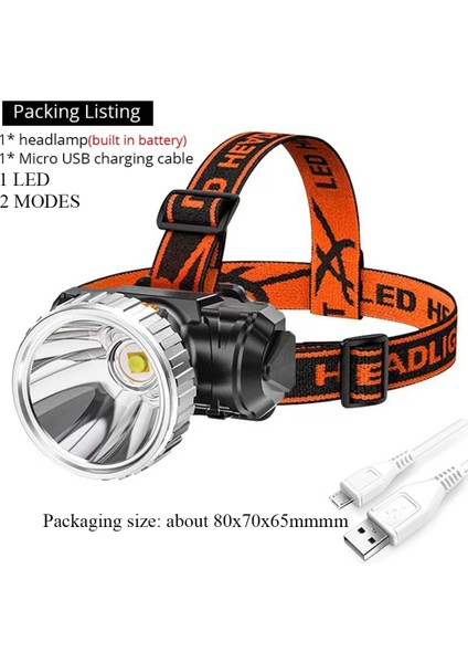 No.5 Boyutu Taşınabilir Kamp LED Far USB Şarj Edilebilir Kafa Işıklı Fener Açık Acil Balıkçılık Gece Lambası Dahili Pil Far (Yurt Dışından)