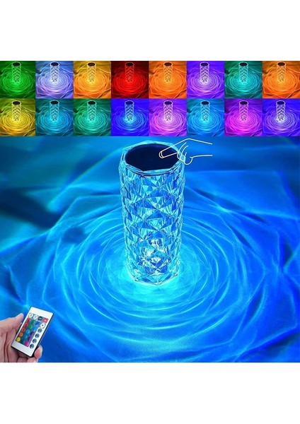 DJ0001-R Tarzı DJ0001-R Renkler Kristal Masa Gece Lambası Dokunmatik Uzaktan Elmas Gül Lamba Odası Dekor Atmosfer Başucu Lambası Masaüstü Projektör Işıkları (Yurt Dışından)