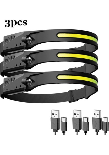 3 Parça Indüksiyon Far Cob Kafa Lambası USB Şarj Edilebilir Kafa Torch Su Geçirmez El Feneri Açık Koşu Kamp Balıkçılık Fener (Yurt Dışından)
