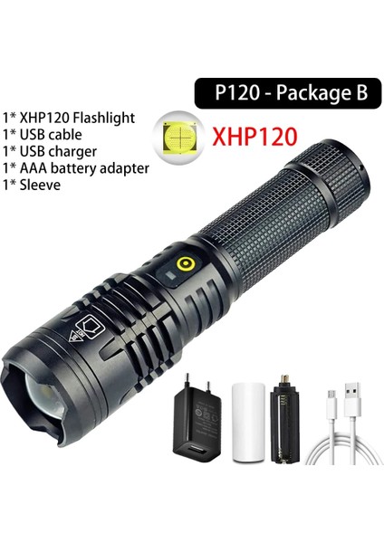 2000MAH-18650 Tarzı XHP120-B Yüksek Güçlü XHP120 LED El Feneri Süper Parlak Zumlanabilir Taktik El Feneri Pil USB Şarj Edilebilir Tch (Yurt Dışından)