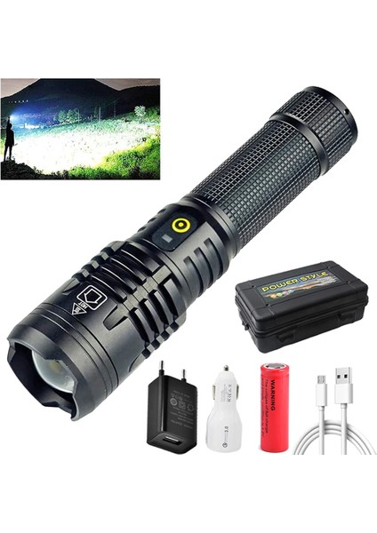 2000MAH-18650 Tarzı XHP120-B Yüksek Güçlü XHP120 LED El Feneri Süper Parlak Zumlanabilir Taktik El Feneri Pil USB Şarj Edilebilir Tch (Yurt Dışından)