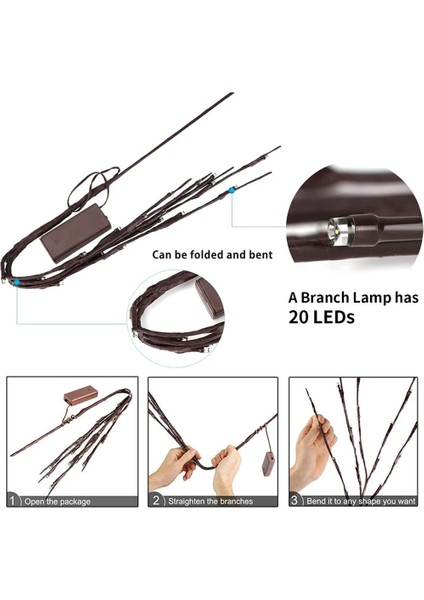 Mavi 73 cm 20 Ampuller LED Şube Işıkları Akülü Söğüt Dal Işıklı Şube Dekoratif Işıklar Yapay Ağaç Dıy Işık (Yurt Dışından) fiyatları