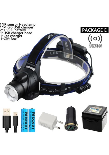 Bir Stil E ZK30 Vücut Hareketi Ir Sensörü Kafa Lambası V6 LED Far Yakınlaştırılabilir Far Endüktif Parlak Kafa Lambası Kamp Balıkçılık Far (Yurt Dışından)