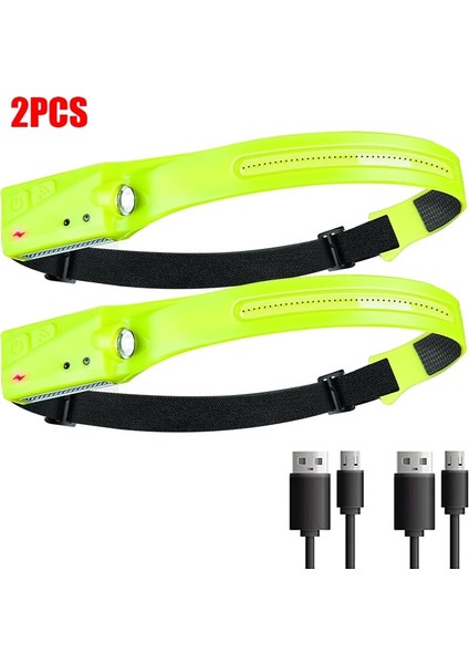 2 Adet Far Fener El Feneri Dahili Pil Kafa Torch LED Indüksiyon Şarj Edilebilir Far Açık Kamp Balıkçılık USB (Yurt Dışından)