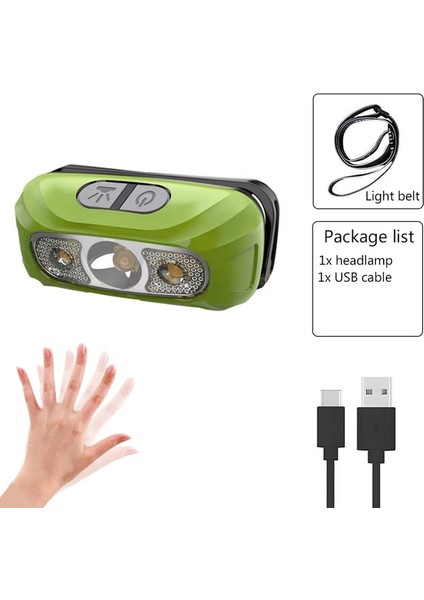 Sarı Stil Rgb Mini Şarj Edilebilir Güçlü Sensör Far Balıkçılık Kamp USB Kafa El Feneri Cob LED Kafa Işıklı Fener Farlar Ön Fener (Yurt Dışından)