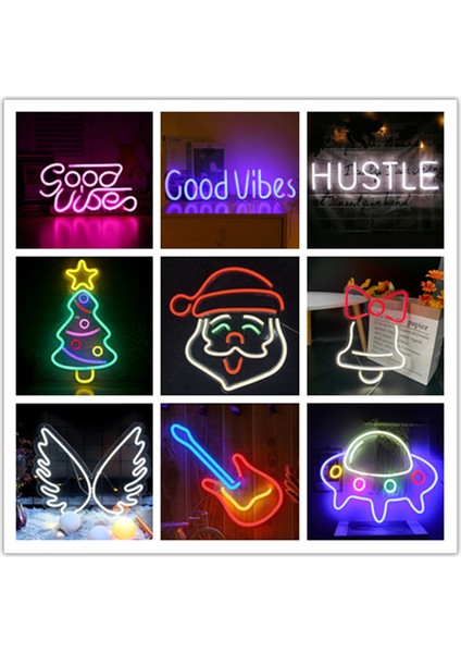 Hamburger LED Neon Işık Burcu Noel Baba Iyi Vibes USB Powered Çan Melek Duvar Asılı LED Neon Işıkları Oyun Odası Parti Duvar Dekor Için (Yurt Dışından)