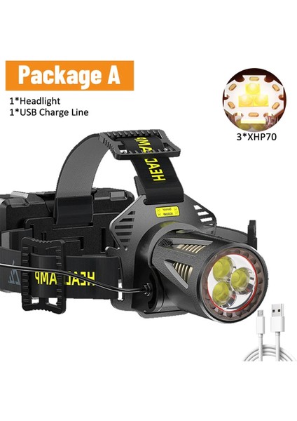 H6-3XHP70-PA Cyclezone USB Şarj Edilebilir Farlar H6 LED Su Geçirmez Pil Torch Balıkçılık Açık Kamp Fener Sensörü Far (Yurt Dışından)