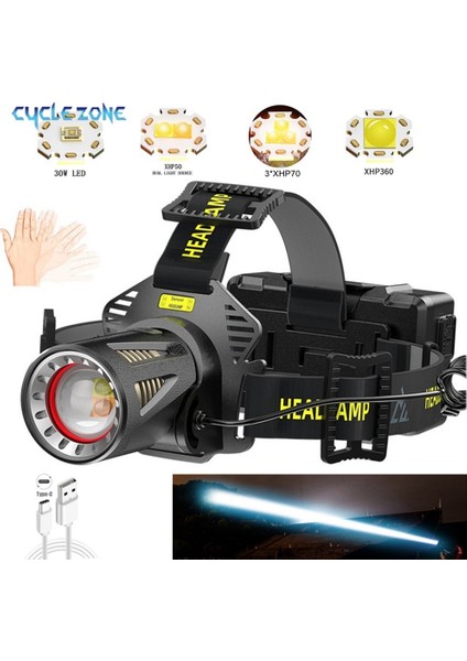 H6-3XHP70-PA Cyclezone USB Şarj Edilebilir Farlar H6 LED Su Geçirmez Pil Torch Balıkçılık Açık Kamp Fener Sensörü Far (Yurt Dışından) fiyatları
