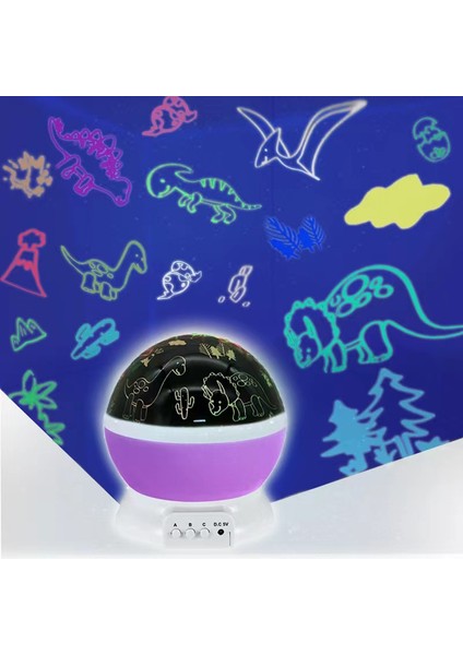 Mor Dinozor Galaxy Yıldız Projektör Gece Lambası USB Şarj LED Lamba Çocuk Yatak Odası Dekorasyon Için (Yurt Dışından)