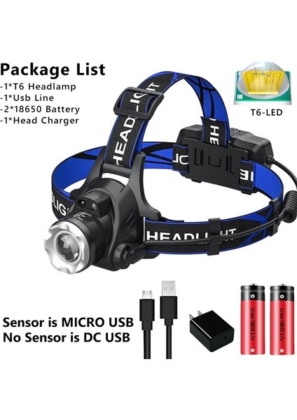 E-XHP90.2 Tarzı H-T6 Lm Yükseltme Far Sensörü XHP90 Balıkçılık Far Pil El Feneri USB Şarj Edilebilir Farlar Torch Fener (Yurt Dışından)