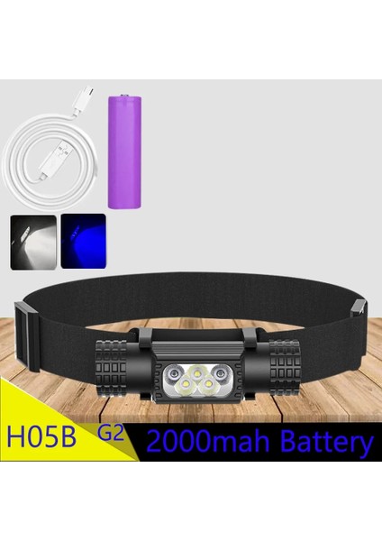 E Xpg G2 LED Mght Balıkçılık Far Yüksek Güç Beyaz Mavi Far Tip-C USB Baş Feneri Balık Yakalamak El Feneri Lambası (Yurt Dışından)