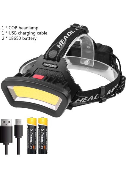 B Cob LED Far Geniş Aydınlatma Aralığı 1000LM USB Şarj Edilebilir LED Far Geniş Açılı Far Fener Kullanımı 2 * Pil (Yurt Dışından)