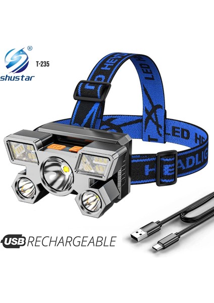 Gümüş LED Beş Kafalı Far Güçlü Işık Süper Parlak Şarj Edilebilir Balıkçılık Far Uzun Menzilli Kafaya Monte Mayın Lambası El Feneri (Yurt Dışından) fiyatları