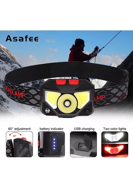 Far USB Şarj Edilebilir LED Hareket Sensörü El Feneri Kırmızı Işık ile 6 Mod Dahili Pil ile Su Geçirmez Işık (Yurt Dışından)