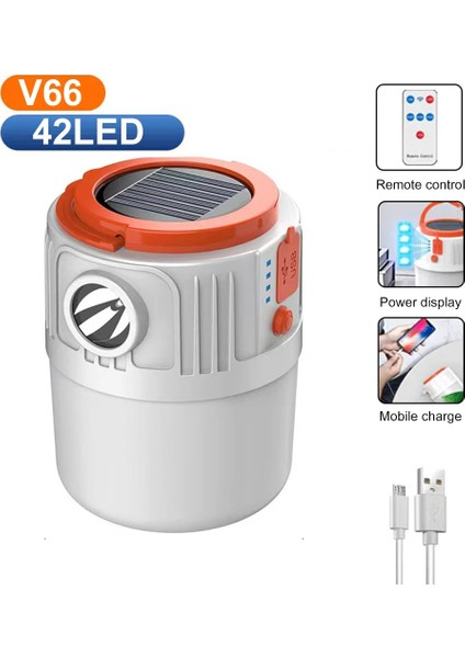 42LED V66 Güneş Enerjili USB Şarj Edilebilir 42 LED Kamp Fenerleri 6 Vites Su Geçirmez Taşınabilir Açık Yürüyüş Projektör Işıkları (Yurt Dışından)