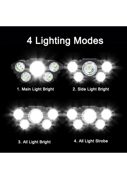 H2205 5 LED Far Şarj Edilebilir Güçlü Kafa Lambası Dahili Pil ile Açık Kamp Far Başkanı El Feneri Başkanı Işık (Yurt Dışından) modelleri